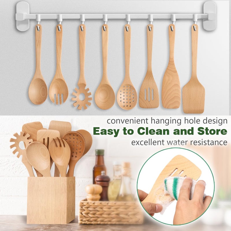 HOWHONG Wooden Spoons for Cooking, Beech Wood Kitchen Utensil Set, Premium Handmade Wooden Cooking Utensils for Nonstick Cookware, Heat Resistant, Smooth Finish, Comfortable Grip, 8 Piece - Image 3